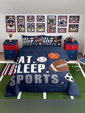 Feelyou Football Comforter Set King Size Kids Basketball Baseball Soccer